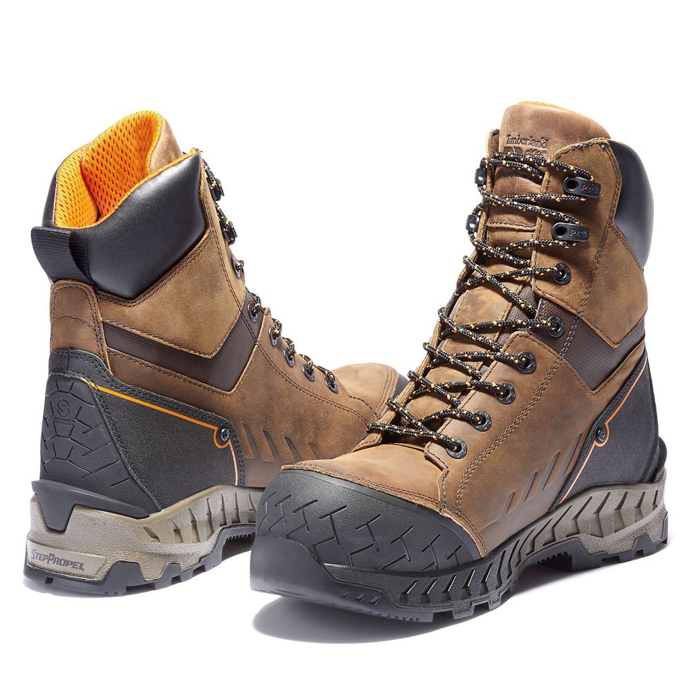 Timberland Mens Pro Boots Work Summit 8-Inch Waterproof Composite-Toe Work - Brown/Black - India AJ8